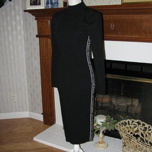Michael Kors Logo Tape Stretch Viscose Dress Black Sz M NEW